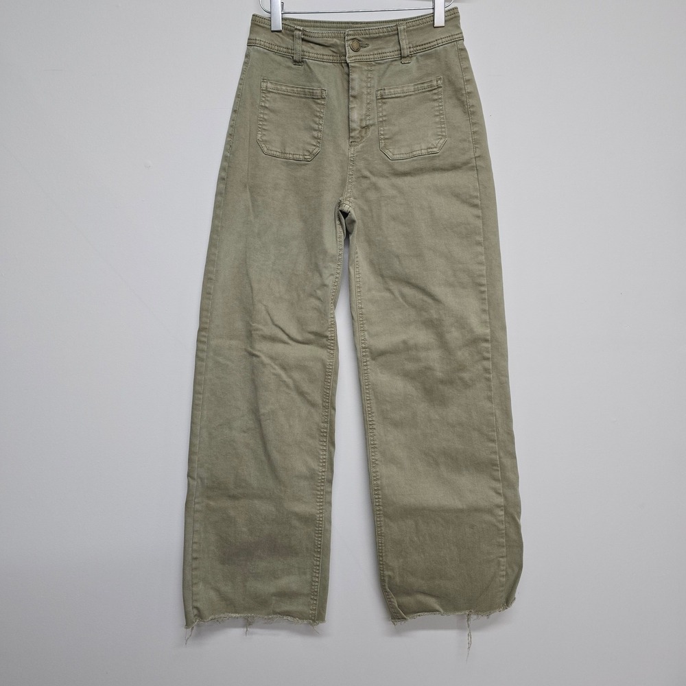 OAT New York Wide Leg Pants Womens 0/25 Olive Green Raw Hem Patch Pockets